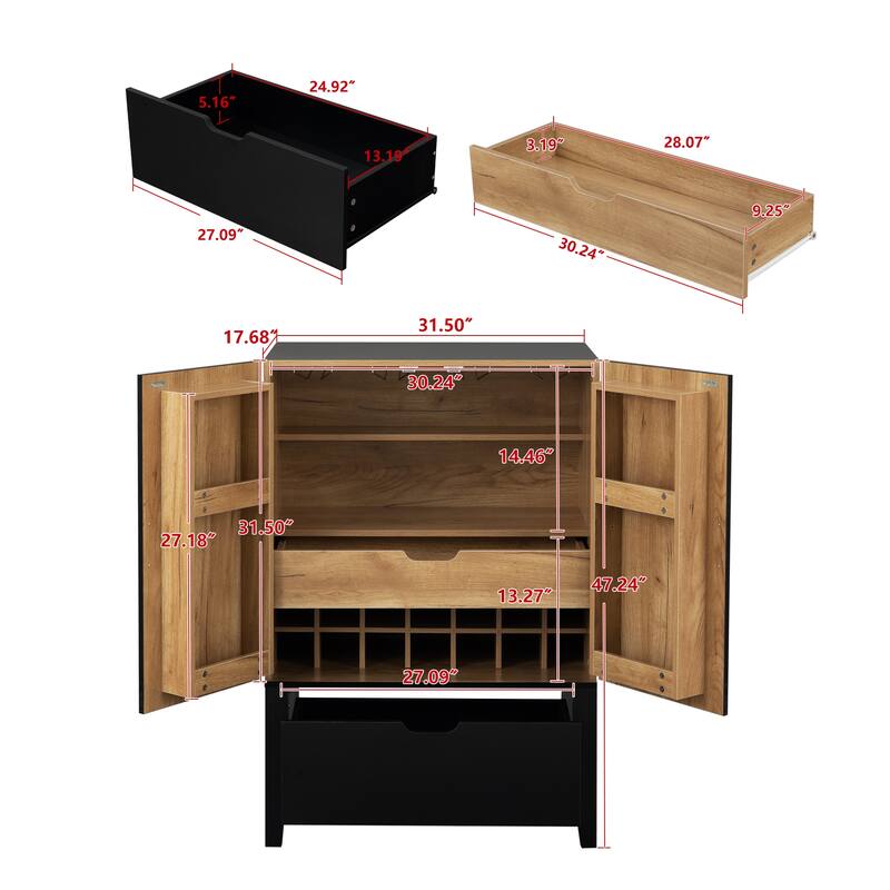 Bar Cabinet,Wine Bar Cabinet,Liquor Credenza,Sideboard with Wine Racks & Stemware Holder,Wine glass holder,Metal handle