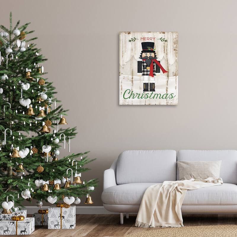 Stupell Merry Christmas Holiday Phrase Winter Nutcracker Canvas Wall Art - Multi-Color