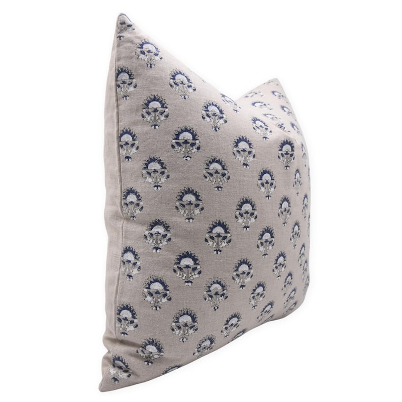 Linen White Farmhouse Block print pillow Cover - Inderjeet