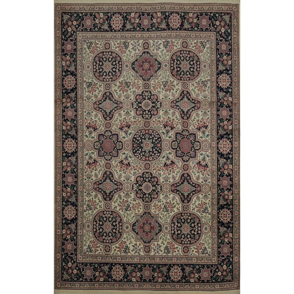 Hand Knotted Oriental 100% Wool Carpet Traditional Floral Beige & Ivories Aubusson Area Rug - 12' 3'' X 9' 1''