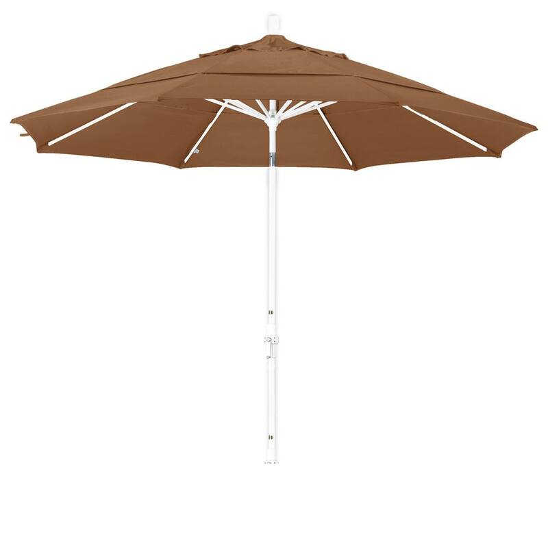 California Umbrella 11' Rd. Aluminum Patio Umbrella, Crank Lift, Collar Tilt, Dbl Wind Vent, White Finish, Pacifica Fabric - Taupe