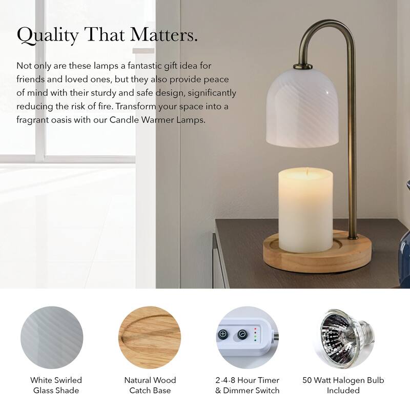 Alcott Candlewarmer Lamp with Timer - Dimmable Wax Melt Heater, 3 Lighting Modes & Auto Shutoff - Swirled Glass