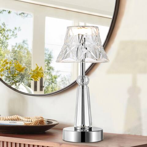 Natalia 11.5" Bohemian Classic Acrylic Wireless Rechargeable Integrated LED Table Lamp, Clear/Chrome by JONATHAN Y