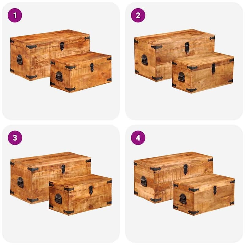 vidaXL Storage Chest Set 2 Pieces Rough Mango Wood - 27.6" x 13.8" x 13.8"