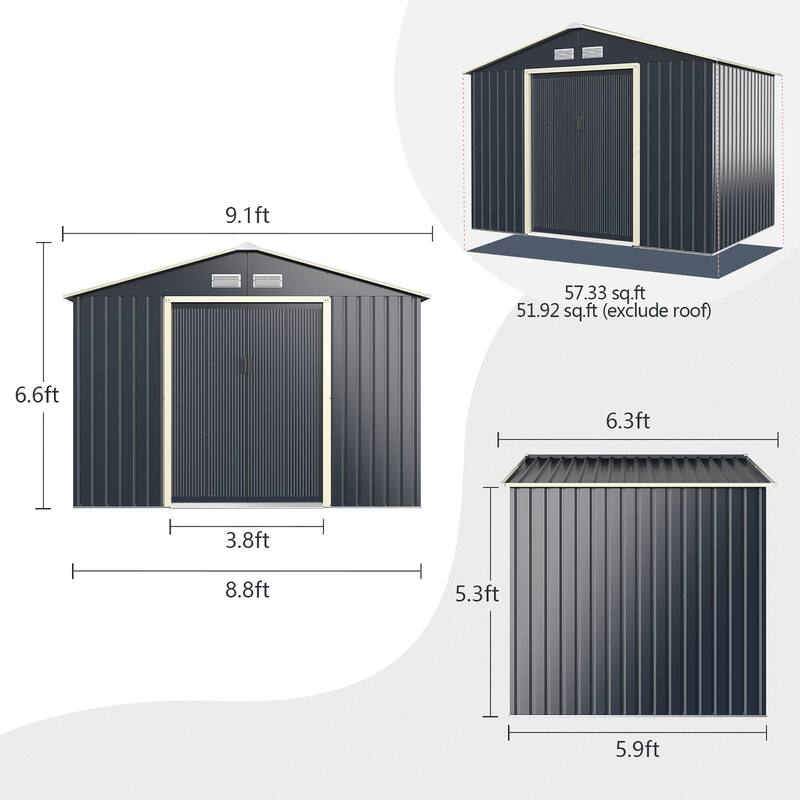 Costway Metal Storage Shed for Garden and Tools w/Sliding Double