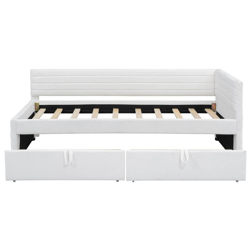 Twin Size Upholstered Daybed with Roll-Out Trundle, Space-Saving Wooden Frame, No Box Spring Needed