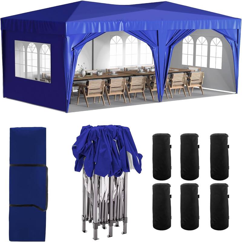 10 x 20 Pop Up Canopy Tent with 6 Sidewalls, Portable Party Canopy with 6 Weight Bag