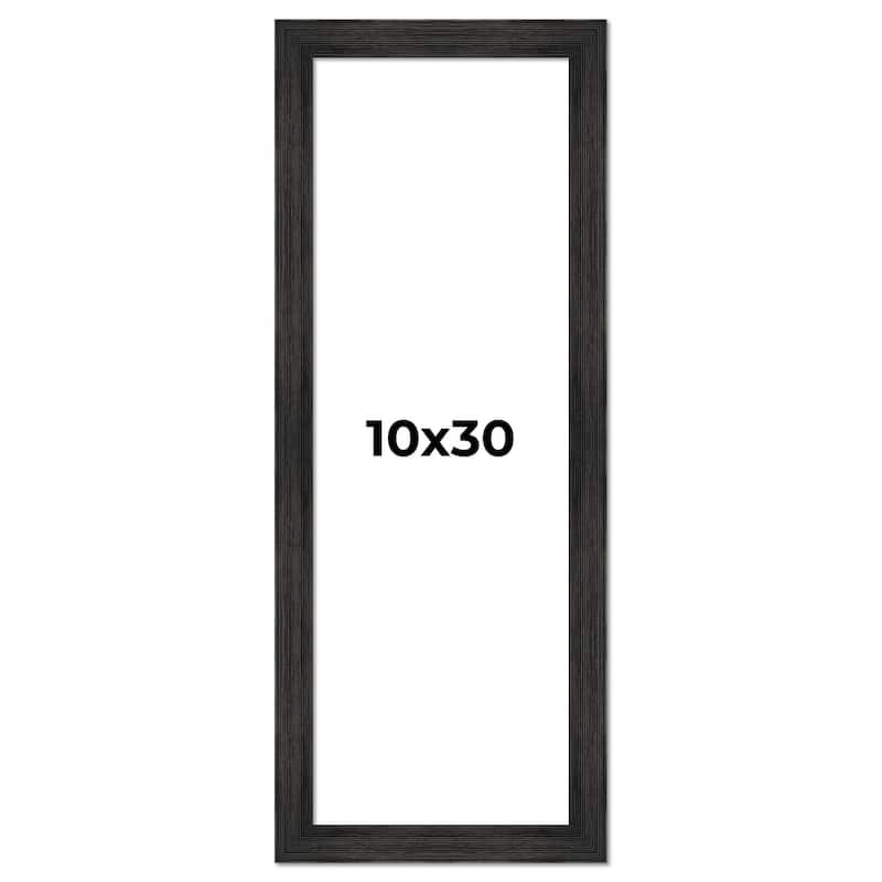 10x30 Black Rustic Wide Barnwood Picture Frame - UV Acrylic, Foam Board Backing, Hanging Hardware - Holds 10x30 Photo