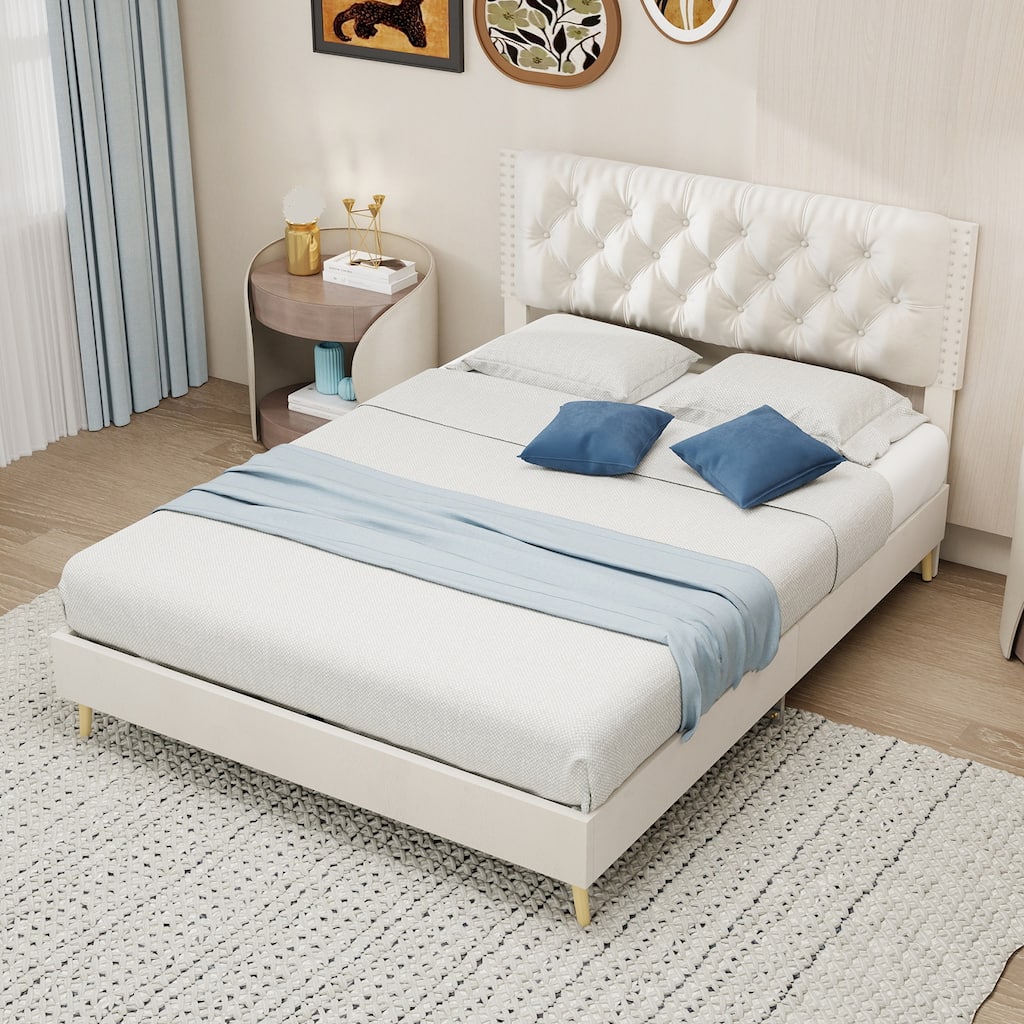 Modern Suede Soft Package Bed, Comfort Full Size Velvet Upholstered Platform Bed, With Tufted Headboard