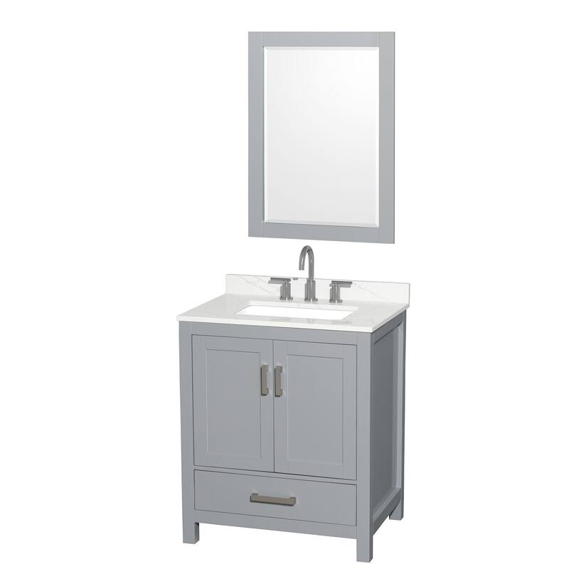 Wyndham Collection WCS141430S-QTZ-US3M24 Sheffield 30" Free Standing - Gray / Giotto Quartz Top / Brushed Chrome Hardware