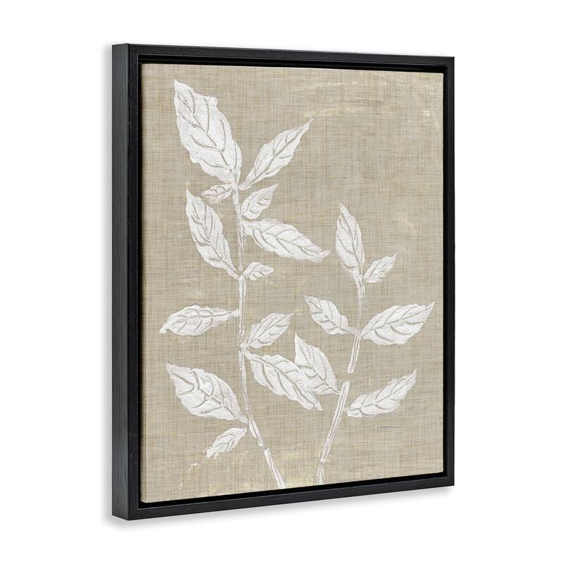 Stupell Leaves on Distressed Textile Framed Floater Canvas Wall Art Design By Melissa Wang