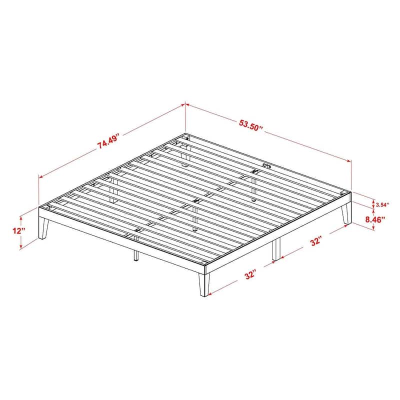 Full Size Platform Bed - Modern Wood Bed Frame with Solid Legs - Walnut Finish