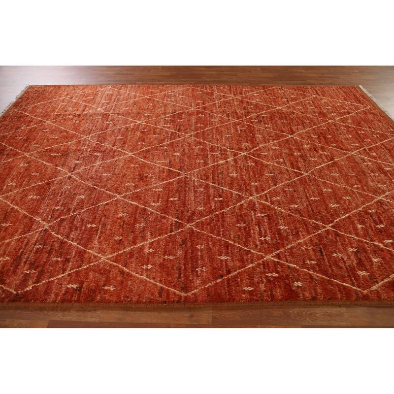 Hand Knotted Oriental 100% Wool Carpet Tribal Trellis Oranges & Rust Moroccan Area Rug - 10' 1'' X 6' 10''