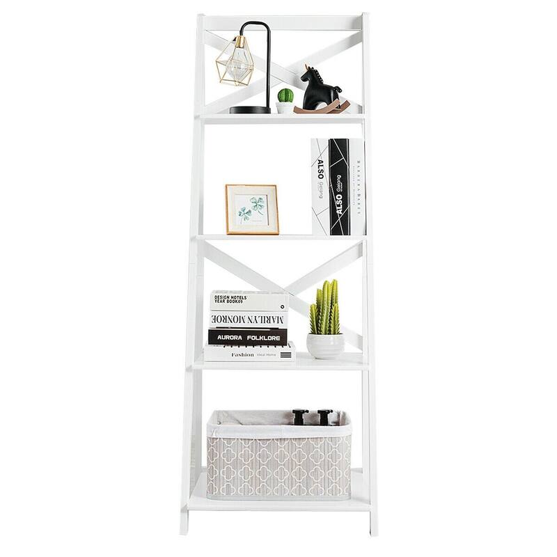 4-Tier Leaning Free Standing Ladder Shelf Bookcase - 20" x 18" x 56" (L x W x H)