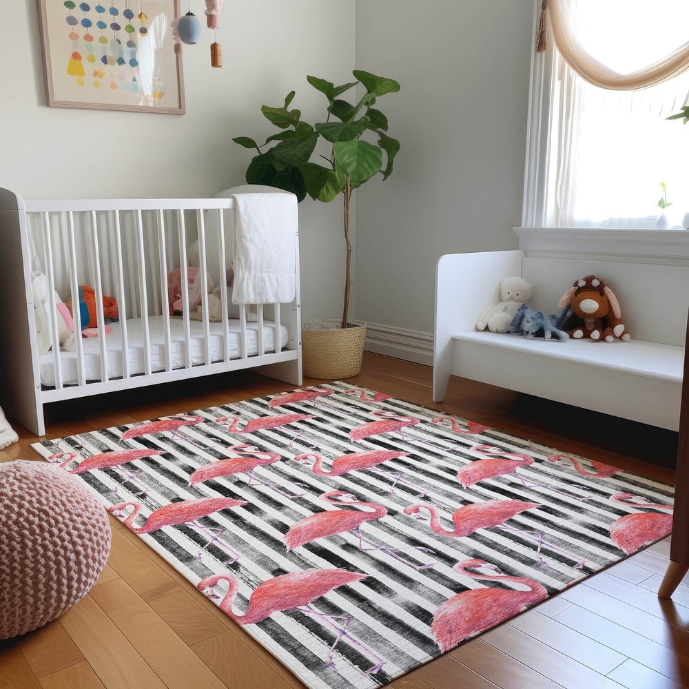 Premium Washable Super Soft Flamingo Stripes Mayfield Rug