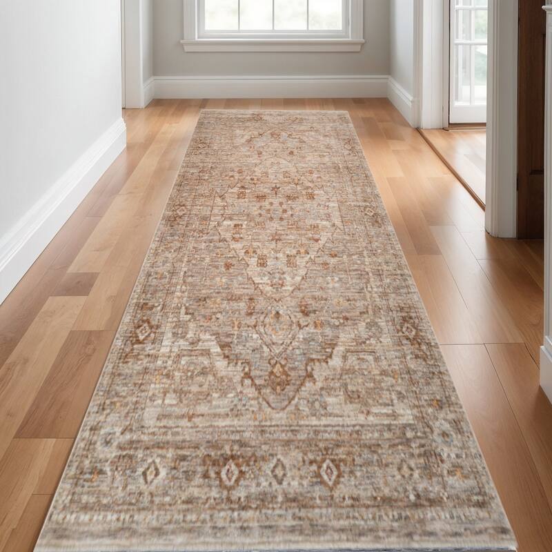 HomeRoots Floral Medallion Traditional Runner Area Rug - 120.00 in. x 30.00 in.  x 0.30 in.