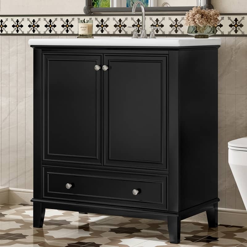 30" Bathroom Vanity with Ceramic Sink Combo, Doors and Drawer