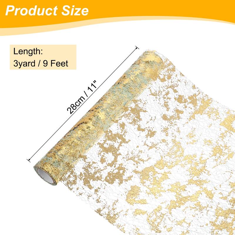 Table Runner, Sequin Gold Foil Thin Mesh Metallic Table Runner - Gold Tone - 9 Feet