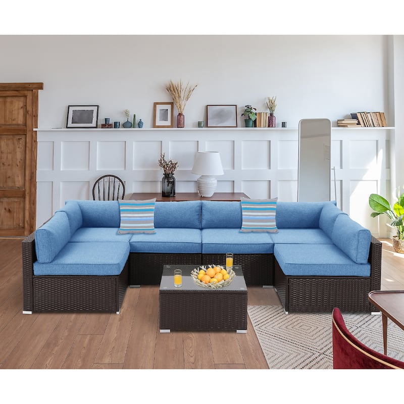 COSIEST 7-piece Outdoor Patio Furniture Wicker Sectional Sofa Set