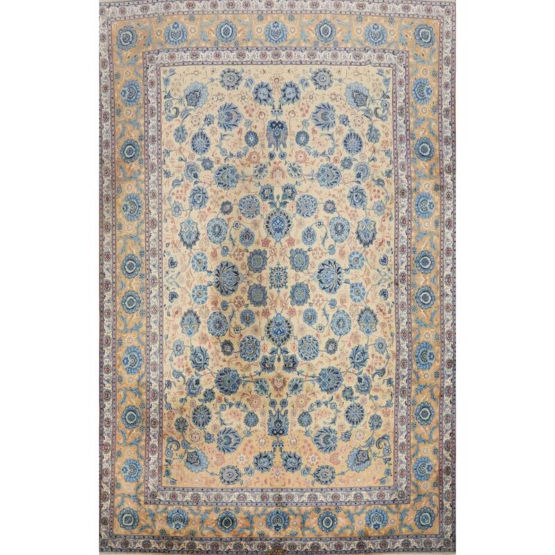 Hand Knotted Oriental 100% Kork Wool Carpet Traditional All-Over Peach Kashan Area Rug - 12' 0'' X 8' 7''