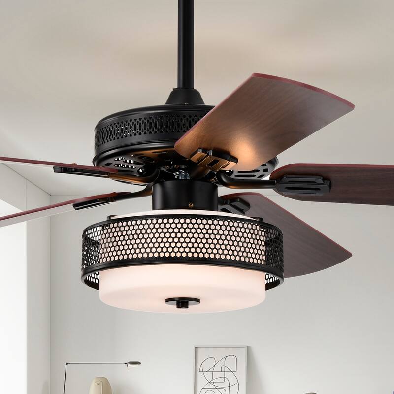 Matte Black Lighted Ceiling Fan Wooden 5-Blade with Remote
