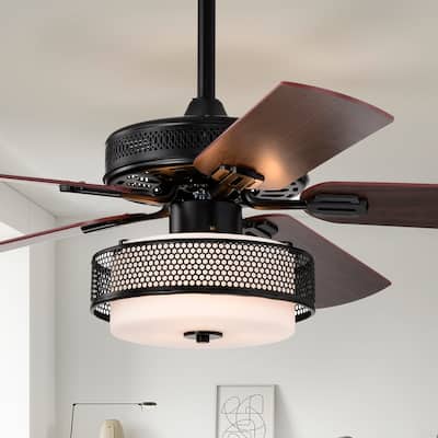 Matte Black Lighted Ceiling Fan Wooden 5-Blade with Remote