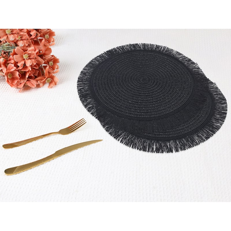 Rustic Placemats Set of 6 Tassel Placemats for Dining Table Decor Indoor Outdoor Kitchen Table Mat Wipe Clean - 15*15in