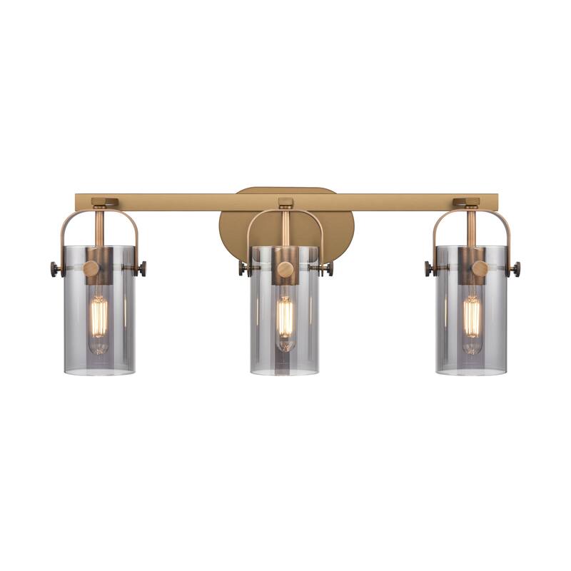 Innovations Lighting Pilaster II Cylinder - 3 Light 7" Wall-Mounted Bath Vanity Light - Brushed Brass/Light Smoke