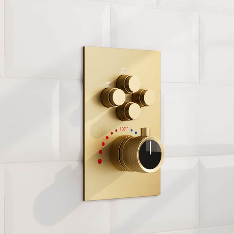 GRANDJOY Thermostatic Shower System Rainfall Dual Shower Heads 12 inch Ceiling and Wall Mount Body Jets Handheld Spray Combo