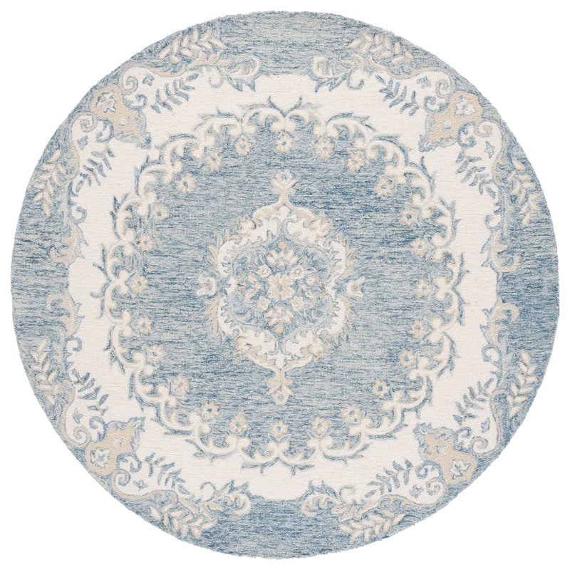SAFAVIEH Handmade Ebony Gerta Modern & Contemporary Wool Rug - 6' Round - Dark Blue/Ivory