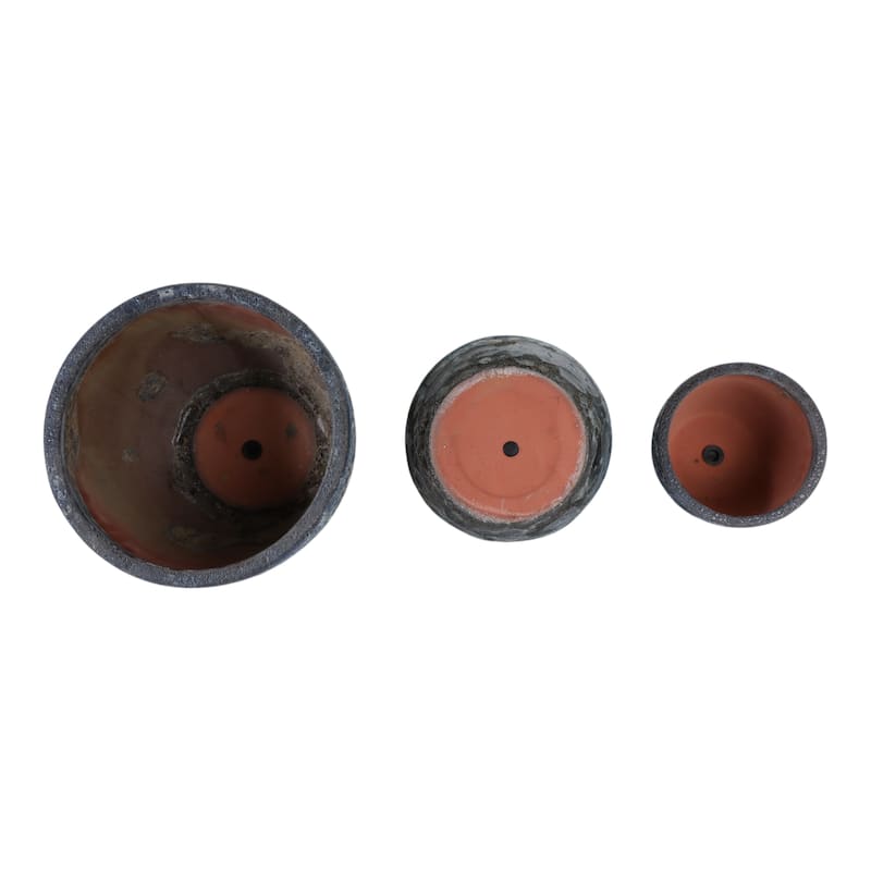 Planters Pottery Clay Modern Textured Round Design (Set of 3) - 15" x 15" x 10"
