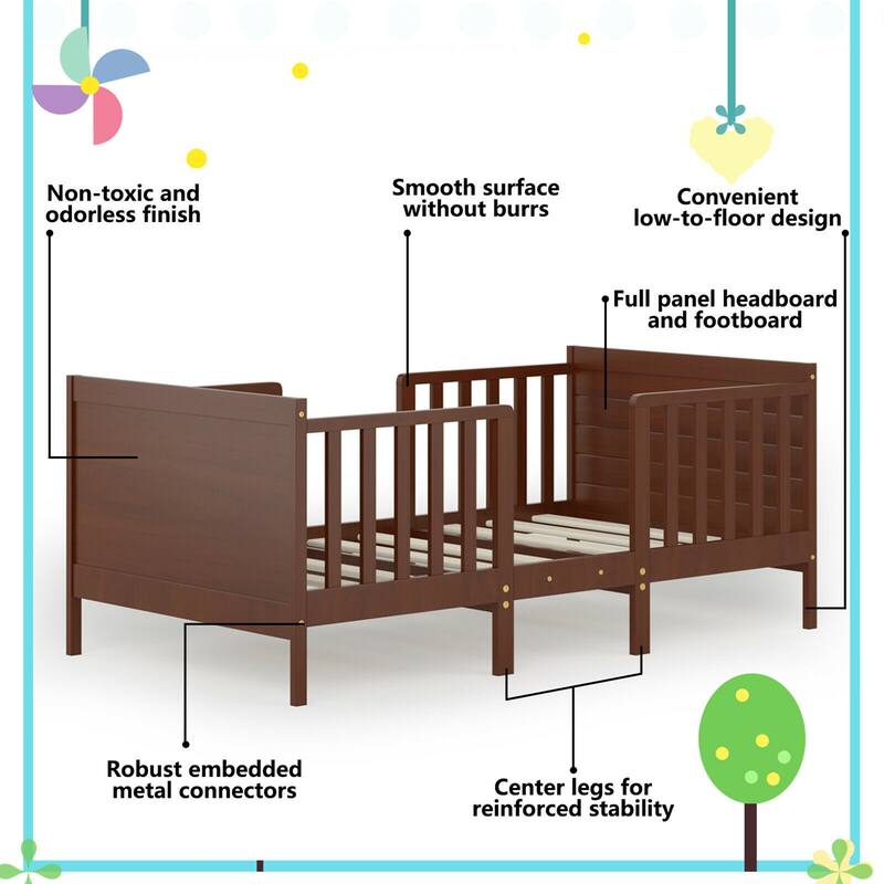 Gymax 2-in-1 Convertible Toddler Bed Kids Wooden Bedroom Furniture w/