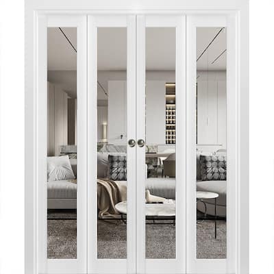 Double Bi-fold Doors Lucia 2666 White Silk Clear Glass Sturdy Tracks