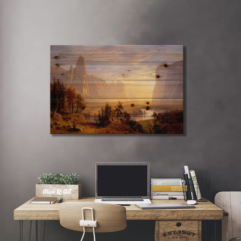 Yosemite Valley Print On Wood by Albert Bierstadt - Multi-Color