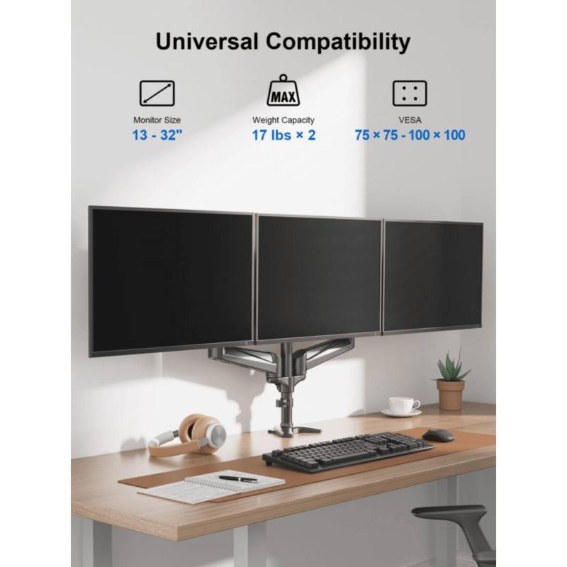 ErgoAV Gas Spring Desk Mount for Triple Monitors 13" to 32"