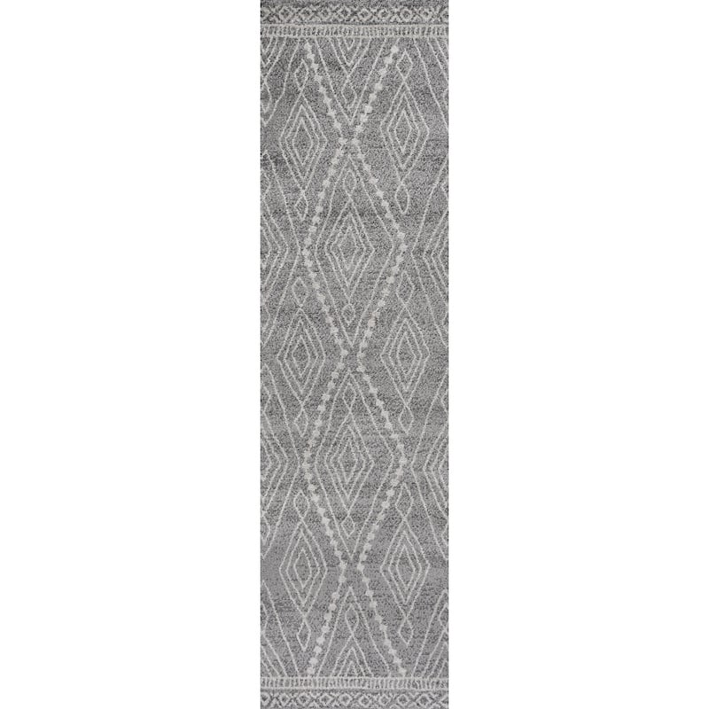 JONATHAN Y Pele Moroccan Style Diamond Area Rug - 2 X 10 - Gray/Ivory