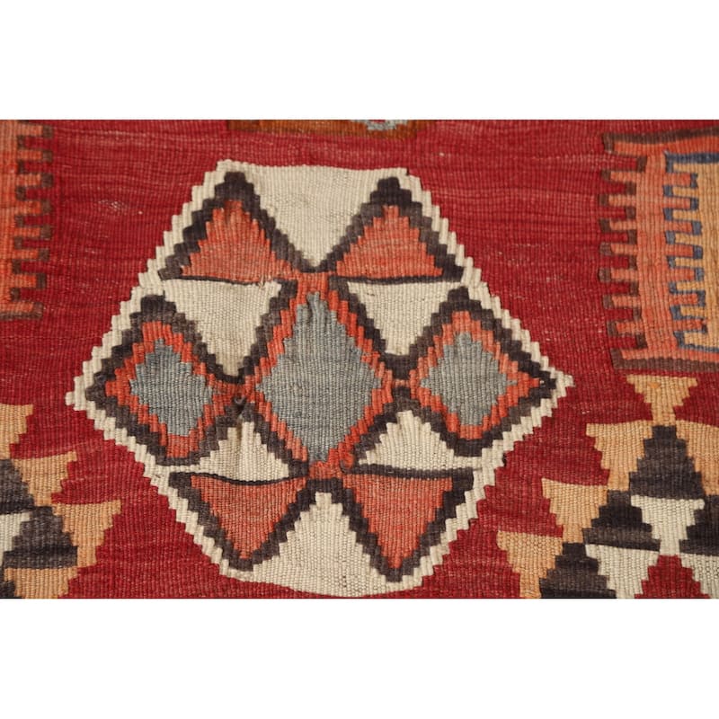 Vegetable Dye Kilim Qashqai Persian Antique Area Rug Red Wool Carpet - 4'10"x 9'8"