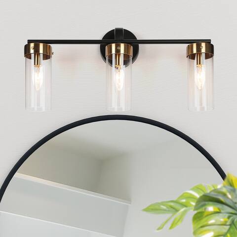 Modern Black Gold 1/2/3/4-Light Linear Bathroom Vanity Light Glass Wall Sconce
