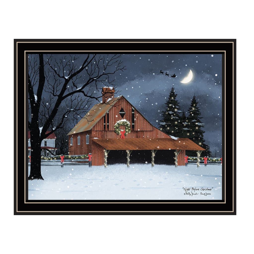 Christmas Night Before Christmas Framed Wall Art - Black Frame Print for Living Room Bedroom Home Decor