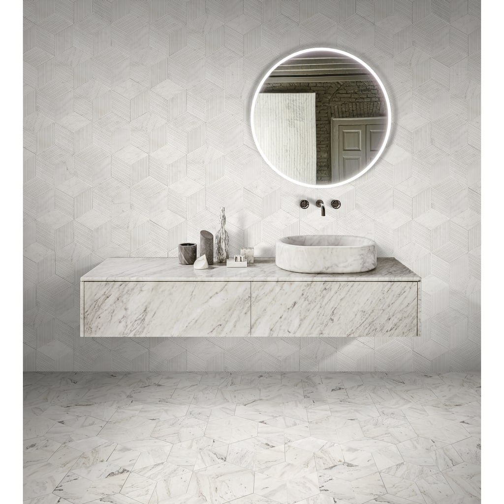 Roomfitters Hexagon Marble Tile for Wall and Floor, Polished Natural Stone, Genuine Marble, 12-Piece Box, White