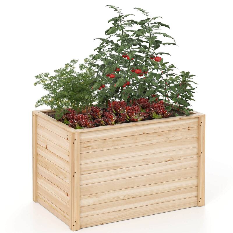 Costway 1/2 PCS Elevated Planter Box with Open-Ended Base for - Natural