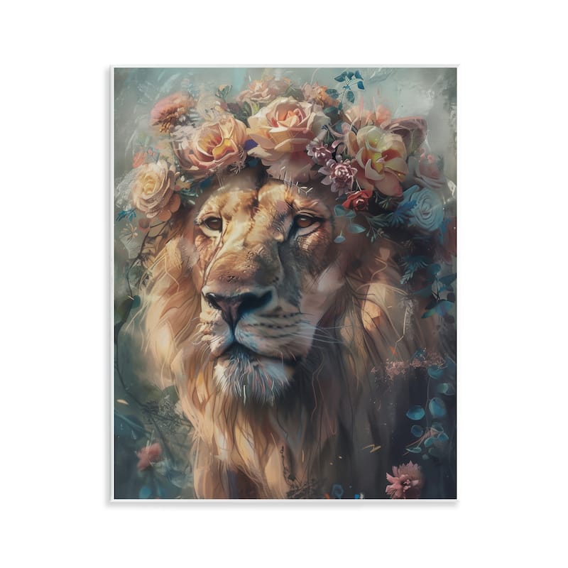 Stupell Lion with Rose Garland Wall Plaque Art Design By Arlington Prints - 11 x 14