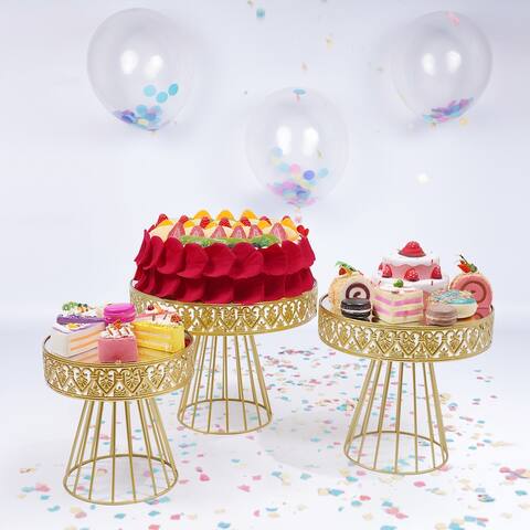 3-Piece Gold Cake Stands Round Cupcake Dessert Display Plates