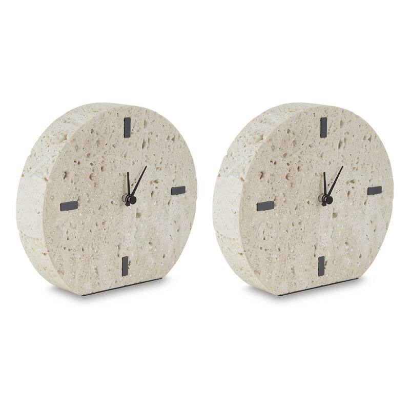 Signature Design by Ashley Donfordson Beige Table Clock (Set of 2) - 6.5" W x 1.63" D x 6" H