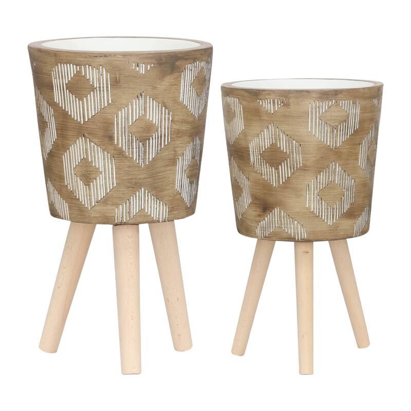 Sagebrook Home Elegant Magnesia and Beech Wood Planters - Perfect Home & Garden Accent