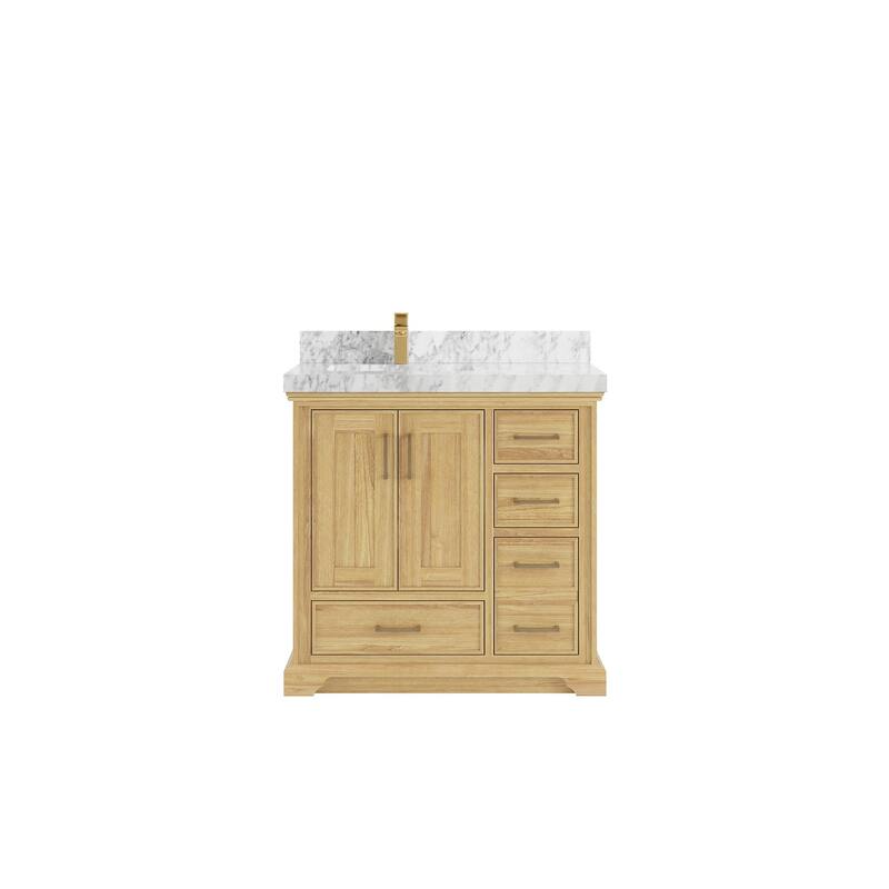 Willow Collections 36 in. W x 22 in. D Charlotte Teak Left Offset Sink Bathroom Solid Teak Vanity with Countertop