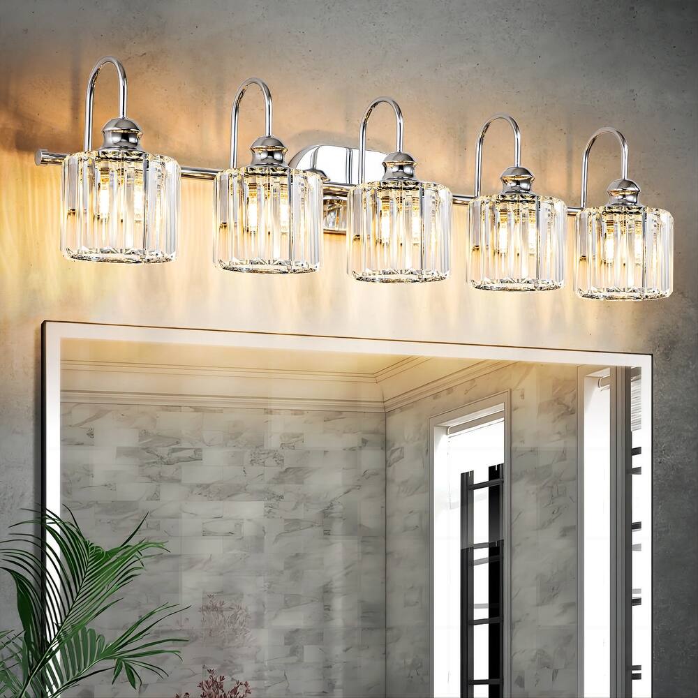 5-light Vintage Luxury Modern Dimmable Linear Crystal Bathroom Vanity Light Wall Light