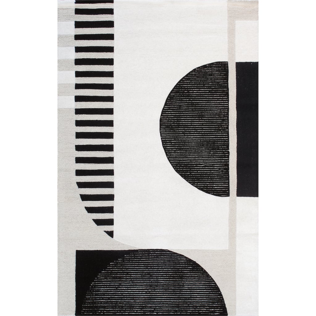 Pasargad Home Edgy Hand-Tufted Ivory/Black Bsilk & Wool Area Rug