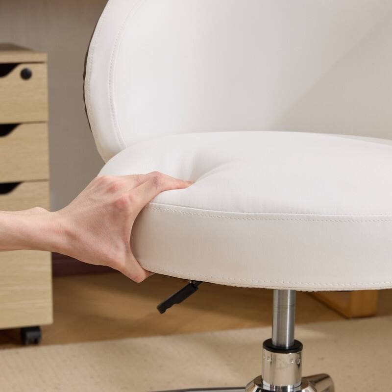 Modern PU Swivel Chair Armless Adjustable Rolling Office Desk Chair with Wheels and Backrest Support - N/A
