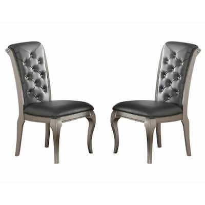 Silver/Gray Faux Leather Upholstered Wood Frame Dining Chair, Set of 2, Sturdy Dining Chair for Dining Rooms - 24.6